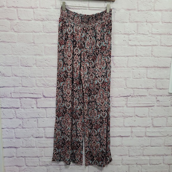 Pants - Mossimo Supply Co Boho Paisley Wide Leg Pants L Smocked Waist Stretch Hippie Y2K